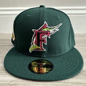 Florida Miami Marlins Hat Club New Era Watermelon Green White Fitted Sz 7 3/8
